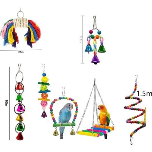 Bird Supplies Parrot Gnawing Toys Claw Paw Hemp rope bite wood bead Station Combined Toy Sets 7pc/set
