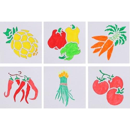 Vegetables Stencils Handmade DIY Stencils Bullet Journal Painting Template Doodle Hollow Painting Ruler Hand Book Graffiti Ruler