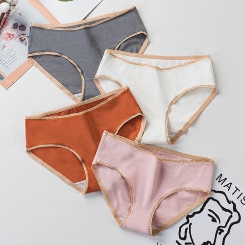 Underwear Women Cotton Antibacterial Mid Waist Soft Girl Briefs Cute Lingerie Femme Underpanties Sexy Solid Panties Women 2021