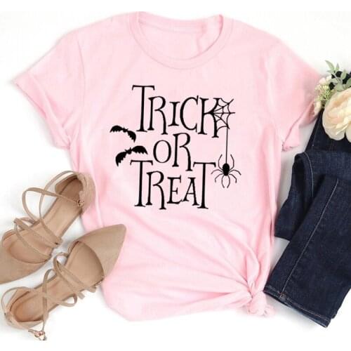 Trick or Treat Hallowenn Paty Short Sleeve Top Tees 100% Cotton Plus Size Women Tshirt Fashion O Neck Casual Shirts