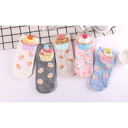 120pairs/lot women 3D cupcake cotton sock/cake print sock