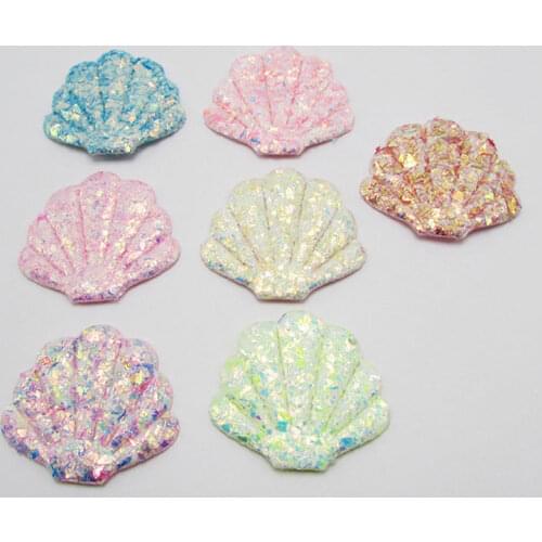18Pcs/Lot 4.5x3.8cm Glitter Colorful Shell Padded Appliques For Cake Insert Cards and BB Clip Accessories DIY Kid Patches