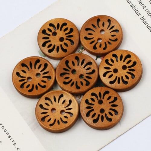 20pcs Round Wooden Button Scrapbooking Mixed Hollow-Carved Wood Buttons For Clothing Decoration Diy Sewing Accessories 23mm