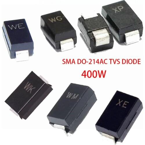 20pcs 400W SMA DO-214AC TVS DIODE SMAJ5.0CA SMAJ6.0CA SMAJ6.5CA SMAJ7.0CA SMAJ10CA SMAJ12CA SMAJ13CA SMAJ16CA