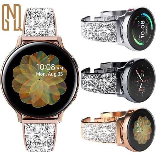 20mm 22MM Diamond Stainless Steel Strap Watch Band for Samsung Galaxy Active 2 40 44mm Band 42 46mm for Galaxy Watch 3