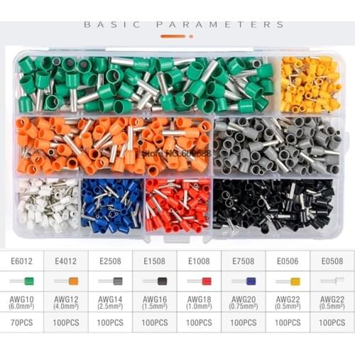 770PCS E6012 E4012 E2508 E1508 E1008 E7508 E0506 E0508 Insulated Ferrules Terminal Block Cord End Wire Connector