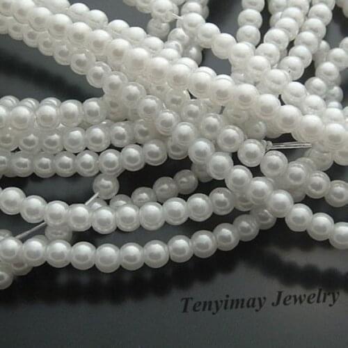 Free Shipping 5 Strands 4mm White Imitation Pearl Loose Beads For DIY
