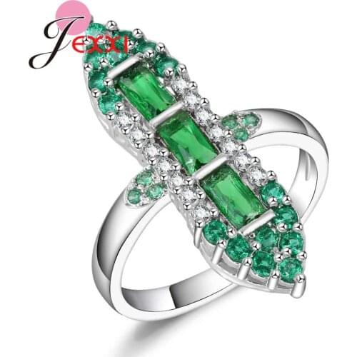 Sparkly Green and White CZ Ring Unique Geometric Bague for Women Female 925 Sterling Silver Party Jewelry Lowest Price