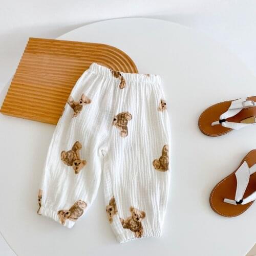 Newborn Infant Baby Pants Cartoon Bear Printed Trousers All-match Baby 100% Cotton Soft Girl Boy Summer Anti-Mosquito Pants