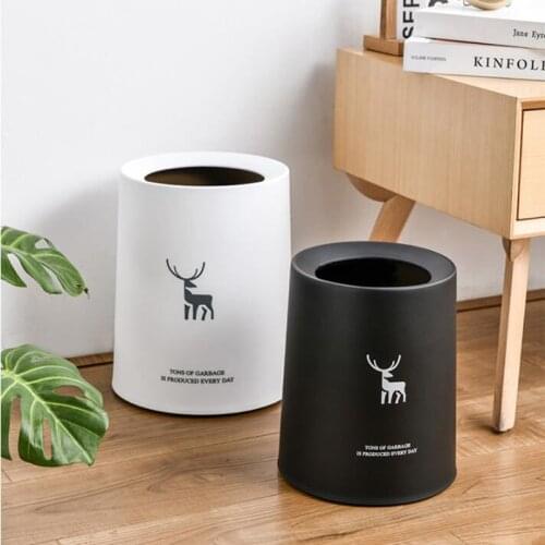 Deer Pattern Double Barrel Trash Can Europe Simple Paper Baskets Kitchen Bathroom Poubelle Living Room Table Japanese Waste Bin
