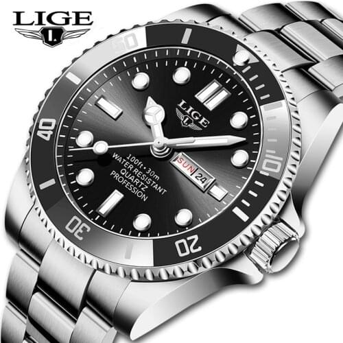 2021 LIGE Watches Mens Top Brand Luxury Gold Black Date Quartz Watch For Men Fashion Waterproof Wrist Watches Relojes Hombre+Box