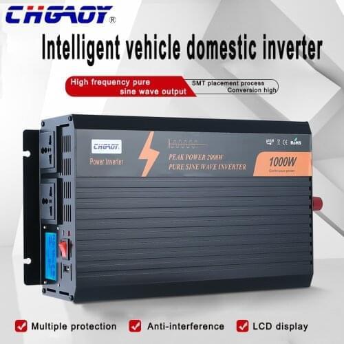 CHGAOY Full Power Endurable Lcd Display 1000W Pure Sine Wave Solar Inverter 12V/24Vdc To 120Vac, 3 Output Sockets
