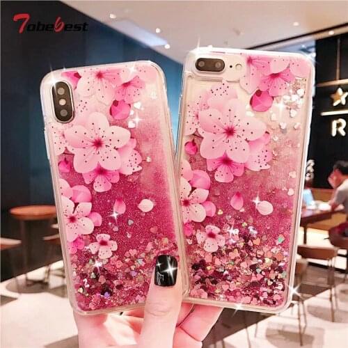 Floral Flower Glitter Liquid Silicone Case For Xiaomi MI 10 9 9SE CC9E 8 Lite A1 A2 5X 6X Redmi Note 8T 8 7 6 5 5A 4X Pro Cover