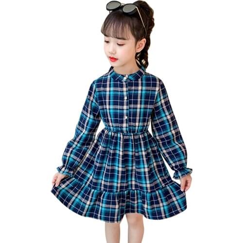 Kids Dresses For Girls Plaid Pattern Girls Party Dress Long Sleeve Child Dress Spring Autumn Costumes For Girls 6 8 10 12 14