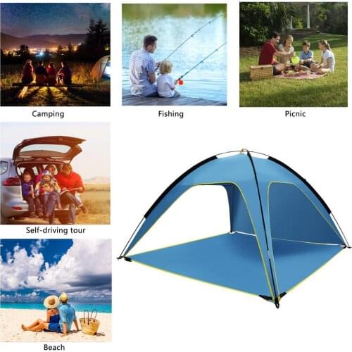 For 3-4 People Outdoor Beach Tent Silver-coated 3-sided Ventilated Awning Sun Beach Protection Double Pole Ventilation Tent