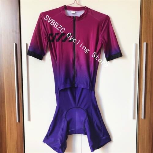Breathable Womens Short Sleeve Jumpsuit Triathlon Suit Ropa Ciclismo Maillot Purple Cycling Jerseys kit Cycling Skinsuit set