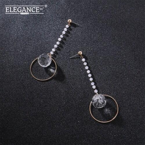 Elegance Long Dangle Earring Golden Circle Crystal Pendant Cute Earrings for Women Party Jewelry Gift for Girls Wholesale