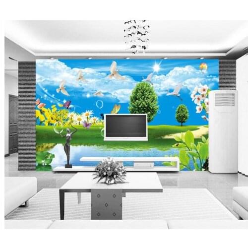 Customized 3d wallpaper 3d tv wallpaper murals modern sky nature landscape green exterior scene graph wall living room wallpaper