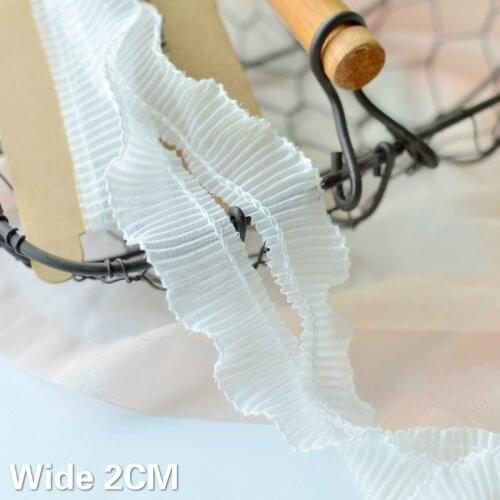 2CM Wide White Black Exquisite Eyelash Chiffon Fold Lace Collar Elastic Ruffle Trim Fringe Ribbon DIY Sewing Dress Guipure Decor