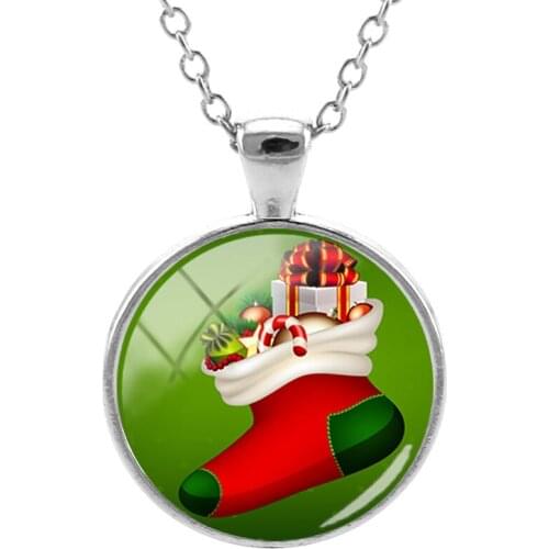 JWEIJIAO Christmas stocking art photo pendant Glass Dome merry christmas Pendant Necklace Xmas gift Clothing accessories CM329