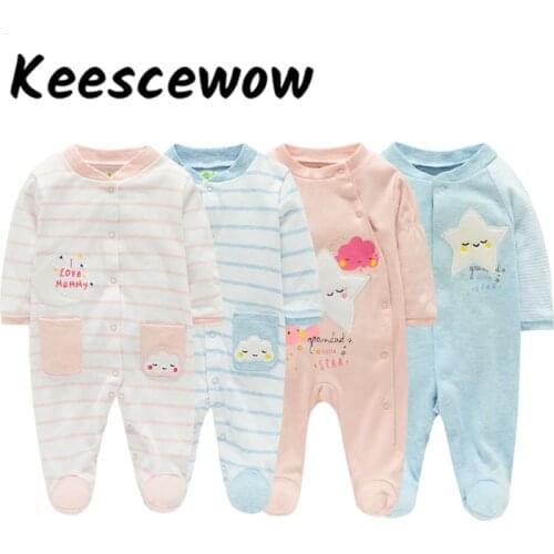Keescewow 2021 New Style Long Sleeves Wrap Foot Infant Bodysuit Winter Pure Cotton Newborn Baby Rompers