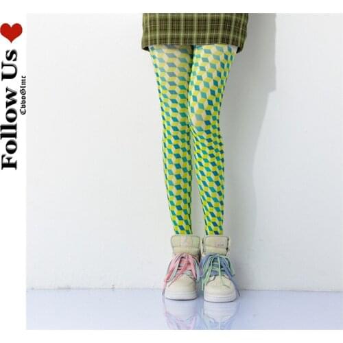 Lolita Plaid Printed Pantyhose Tights Women Fashion Velvet Green Leggings Stockings Harajuku Sports Fitness Body Sculpting Pants