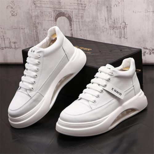 Fashion New Print Leather Mens Casual Shoes Air Cushioned Platform Sneakers Trainers Web Celebrity Flats Zapatillas Hombre