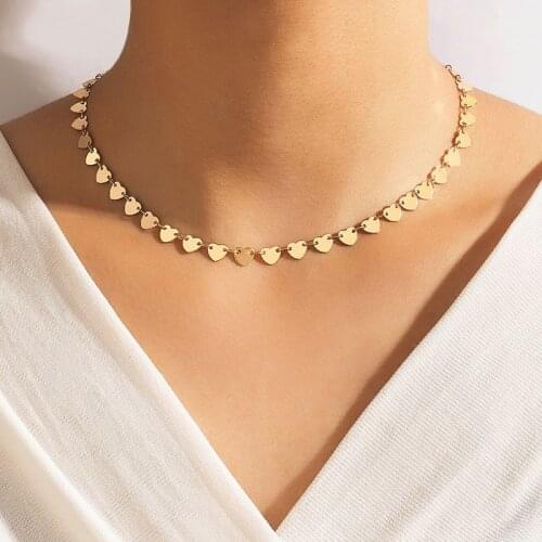 HuangTang Trendy Little Heart Choker Necklace for Women Gold Color Alloy Metal Love Shape Clavicle Chain Charming Jewelry 17664