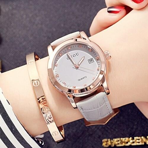 Fashion Top Guou Brand Women Watch Famous Rose Gold Watch Lady Leather Waterproof Wrist Ladies Dress Date Clock Relogio Feminino