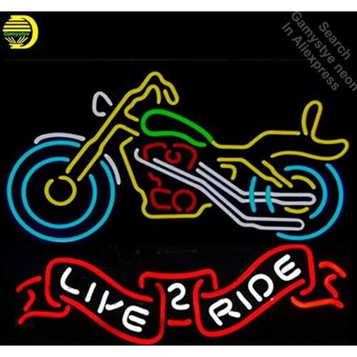 Neon Signs for Motorcycle Live 2 Ride Neon Bulbs sign Real Glass Tube Decorate Wall Beer Bar Lamp Wall Lights Room Decor Iconic