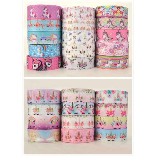 NEW random ribbon set - 5/10/20yds 22/25mm Unicorn pattern printed grosgrain ribbons ,1-2Yds/style