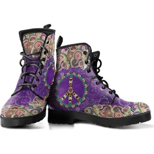 New Products In Stock! Womens Shoes Handmade Art High-top Boots 3D Printed Pattern Laces Comfortable Flat Bottom Large