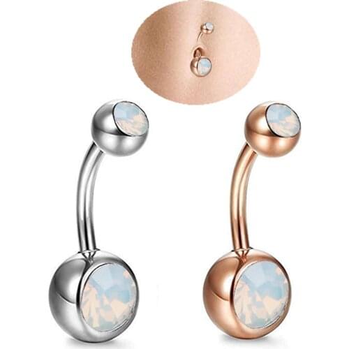 New 316 Stainless steel Prong Set Opal Gem Navel Belly Button Rings Piercing Bar Charming Body Jewelry for woman and girls