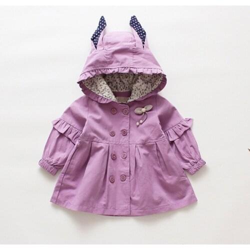 Girls' Coat Autumn Korean Style Childrens Clothing New Lace Sleeve Bunny Ears Double Breasted Anorak