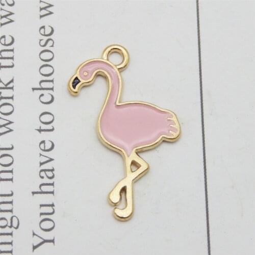 GraceAngie 10-30pcs Zinc Alloy Flamingo Charms Enamel Pink Oild Gold Pendant For Earrings Necklace Bracelet Jewelry DIY Crafts