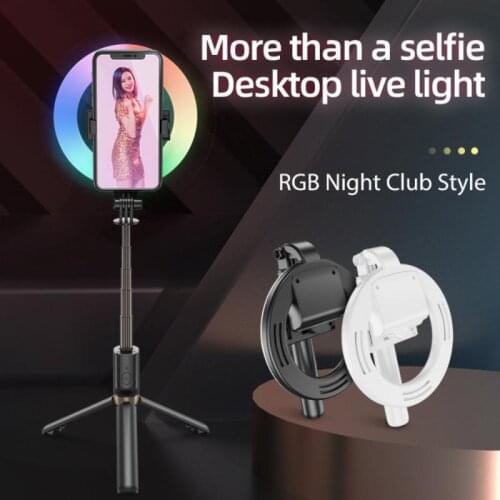 Portable Bluetooth Wireless Selfie Stick With RGB Ring Fill Light Tripod For iPhone For Samsung Makeup Video Live Travel