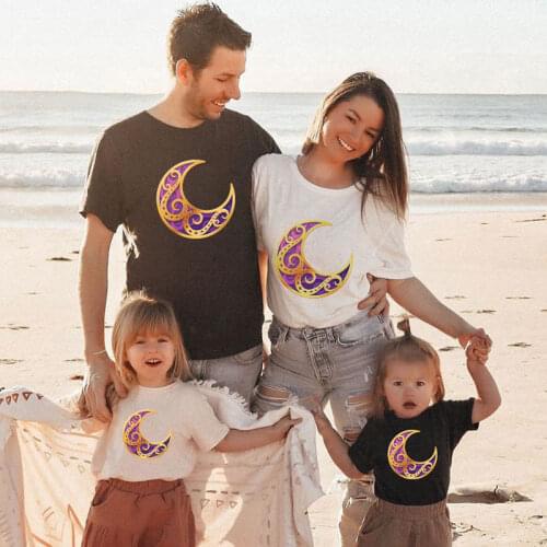 Ramadan Kareem Moon T-Shirt Muslim Festival Cotton Family Matching Outfits Dad Mom and Kids Eid Al Fitr Family T Shirt Gift