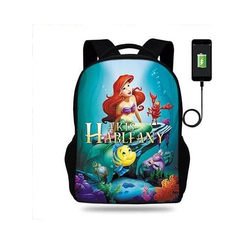 Disney The Little Mermaid Backpack Mens Backpack USB Charging Backpacks For Teenager Boys School Bags Laptop Daily Backpacks