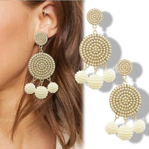 Mayan Sun Swirl Round Pearls Fashion Ear Studs Earrings for Women Ball Aztec Calendar Celebrity Jewelry Gold Drop Dangle Boho