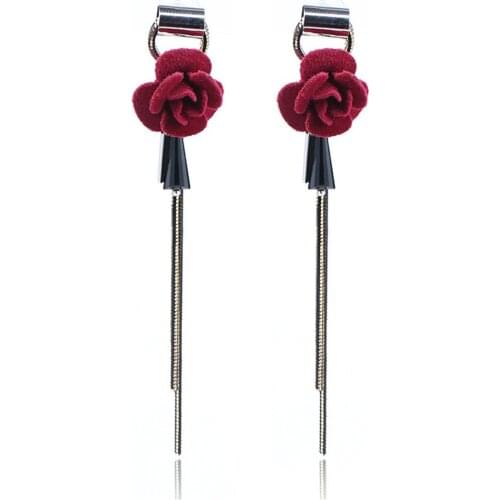 CRLEY Red Flower 10 CM Long Drop Earrings for Women Fashion Rose Long Tassel Snake Chain Vintage Engagement Fine Jewelry Gifts