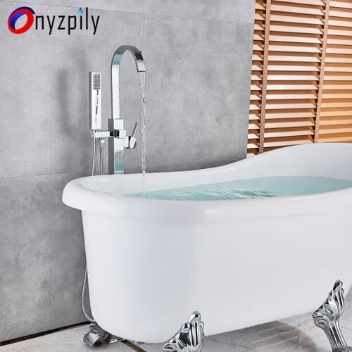 Bathroom Bathtub Faucet Mixer ChromeFloor Stand Single Handle Mixer Tap 360 Rotation Spout With ABS Handshower Bath Mixer Shower