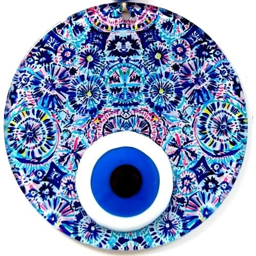 Evil Eye Beaded Mandala Pattern 16 Centimeter Fusion Glass Wall Ornament