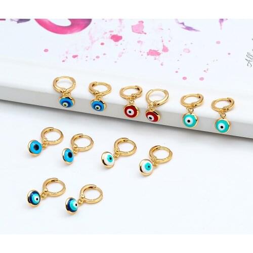 Dayoff Europe Turkey Gold Evil Eye Round Hoop Earrrings New Punk Earstud Women Jewelry Geometric Mini Small Earrings