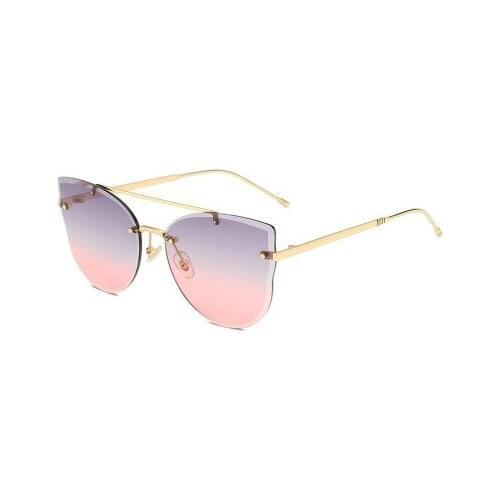 High End Unique Brownie Gradient Retro Cat Eye Rimless Vintage Sunglasses Women UV400 Shades Glasses