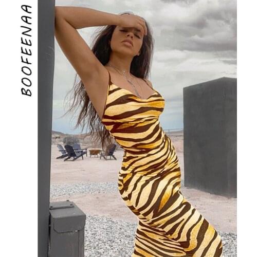 BOOFEENAA Animal Print Fashion Sexy Spaghetti Strap Maxi Dress Vintage Elegant Vestidos Women Casual Long Dresses C70-AZ80