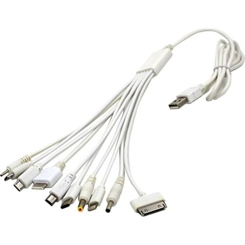 1Pcs 10 in 1 Pin Multi-Function Multi-Head Charging Cable White Universal USB Data Cable Cord Multi-Purpose Charger Cable