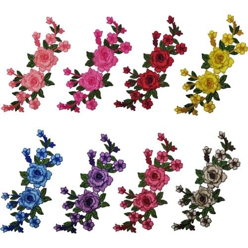 1Pc Embroidered Colorful Rose Flower Patch for Clothes Sew On Patch for Shoes Jacket Stickers