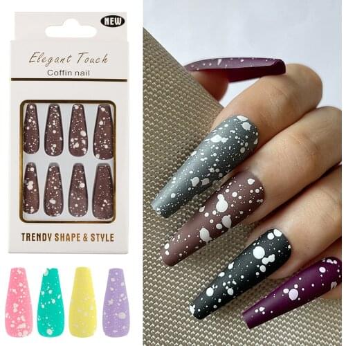 30Pcs/paper Card Packing Pink Dot Designs False Nails French Long Coffin Fake Nail Artificial Full Cover Nail Art Press on Nail