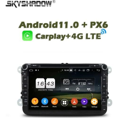 720P Wireless Carplay PX6 Car DVD Player Android 10.0 4GB+ 64GB GPS RDS Radio wifi Bluetooth 5.0 for VW PASSAT Tiguan Skoda Leon