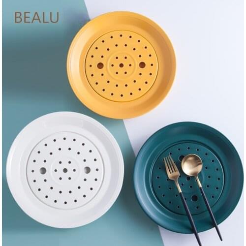 Large dumpling plate drain double-layer plate ceramic dumpling plate ins creative deep plate dish plate household steaming plate